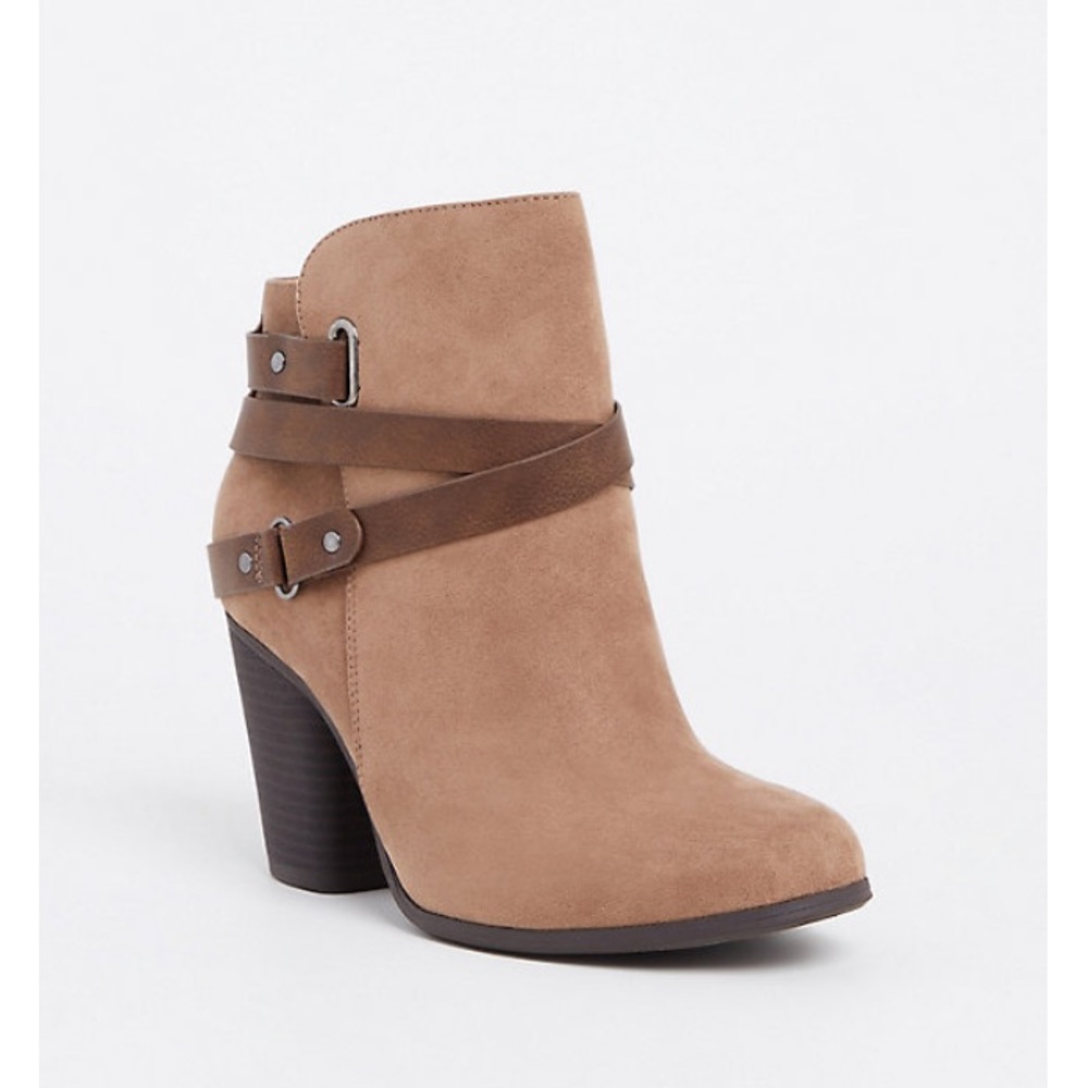 TORRID TAUPE FAUX SUEDE STRAPPY BOOTIE 12W
